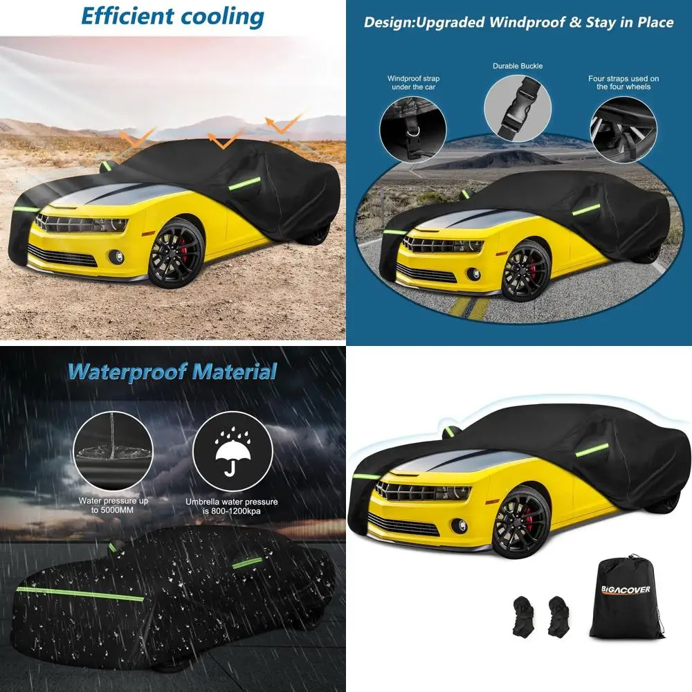 

All-Weather Camaro Car Cover 2010-2025, Waterproof & Windproof, Zippered with Soft Cotton Lining for Chevy Camaro (190L)