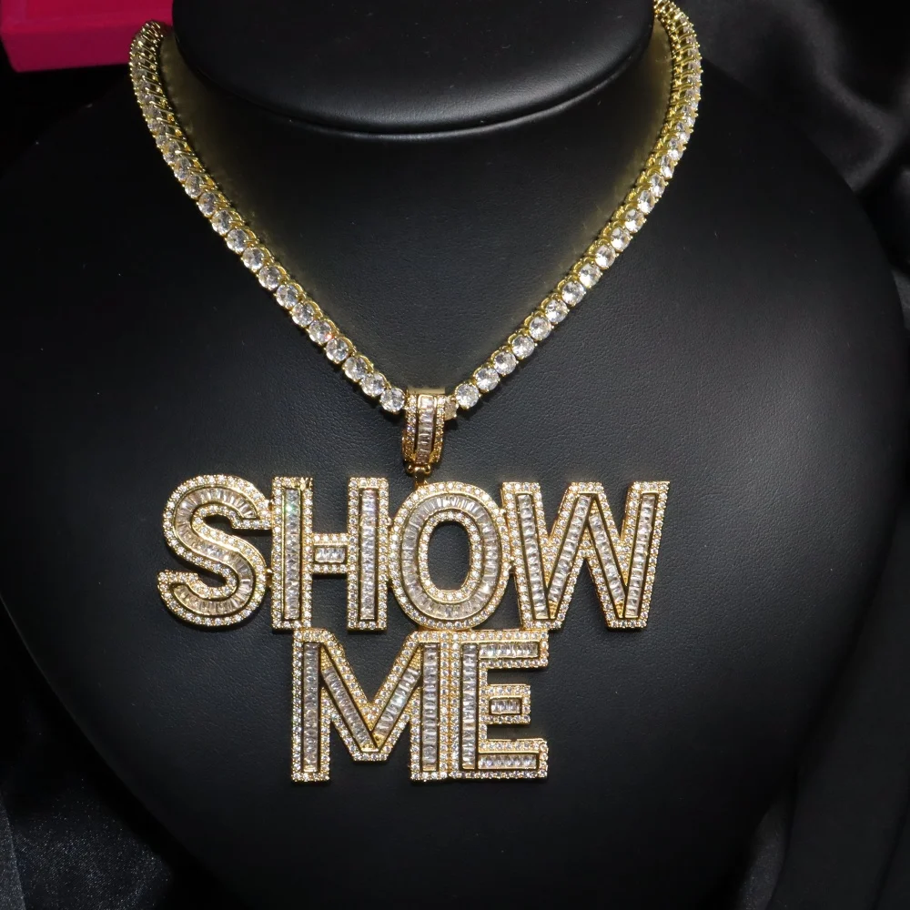 

ICECHARMI Square Cubic Zirconia Stone Custom Name Letter Pendant Luxurious Pensonalized Chain Iced Out CZ Charms Hiphop Jewelry