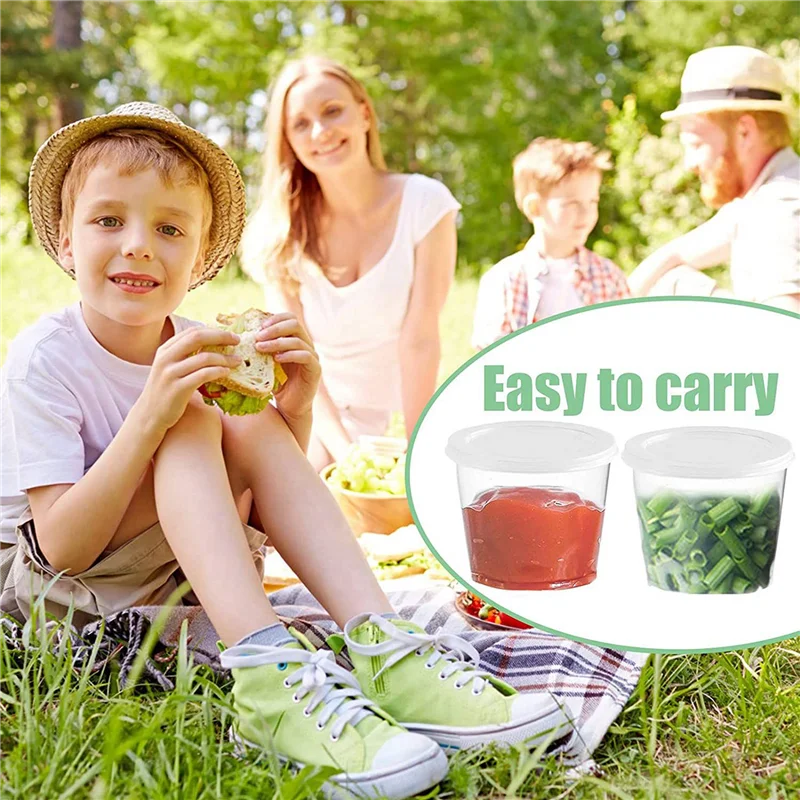 ABWR-200 X 1Oz Round Food Container Pots With Lids,Hinged Sauce Pots Reusable Jelly Shot Cups Small Deli Pot Restaurants - view 2
