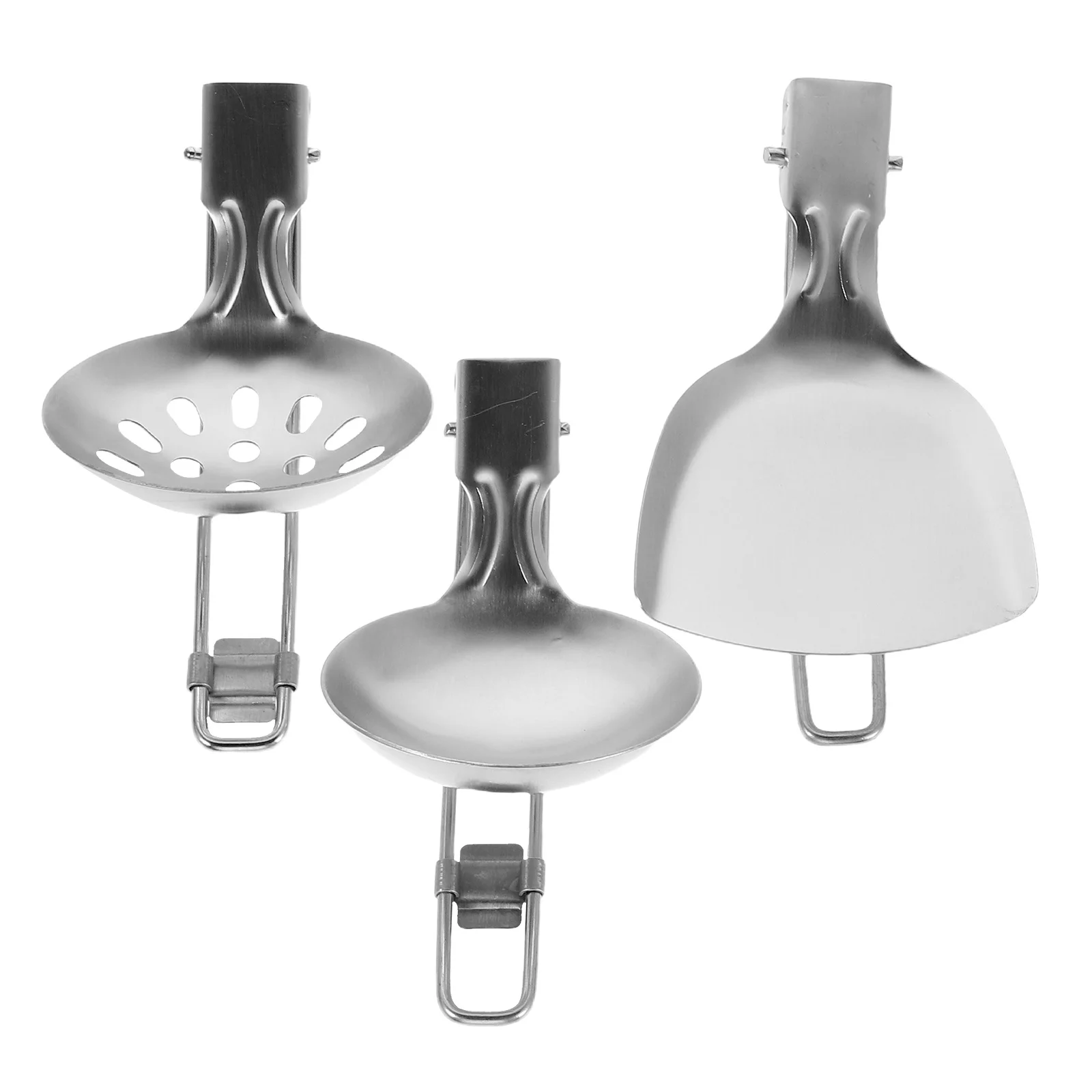 

3 Pcs Stainless Steel Travel Utensils Camping Cooking Backpacking Foldable Metal Spatula Silver Grilling Tools Picnic Tableware