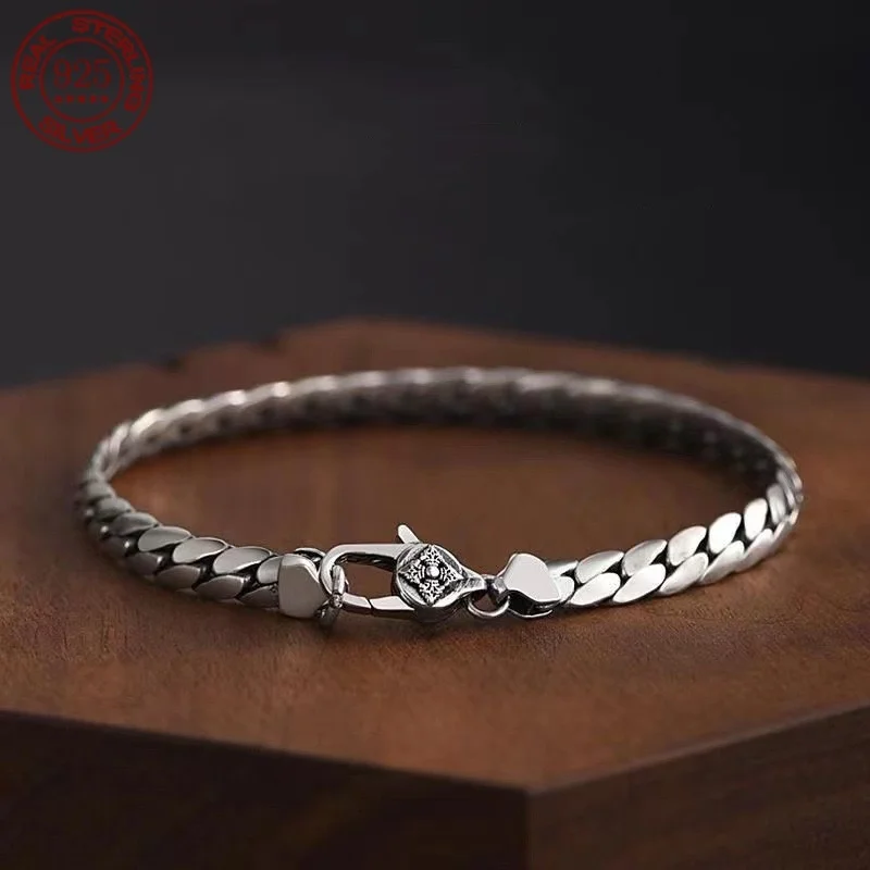 Pulsera Cubana Elegante y Sencilla de Plata de Ley S925 a Precio de Fábrica para Hombre y Mujer, Joyería de Cadena Tejida a Mano