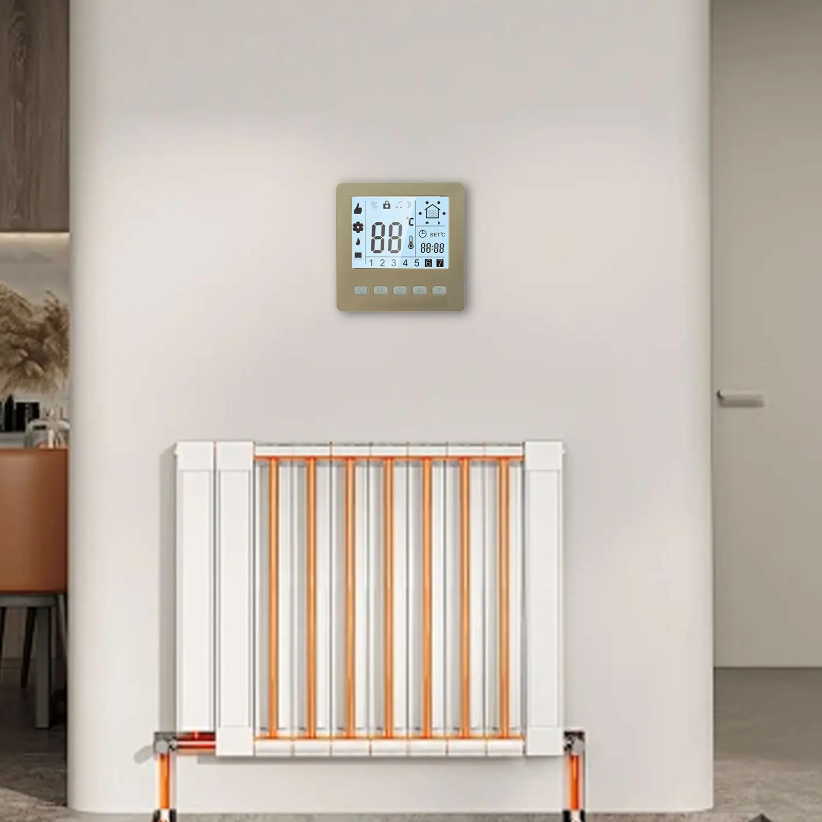 

Для интеллектуального программируемого термостата с ЖК-дисплеем. Еженедельный программируемый и 24-часовой функцией таймера. Функция блокировки от детей.