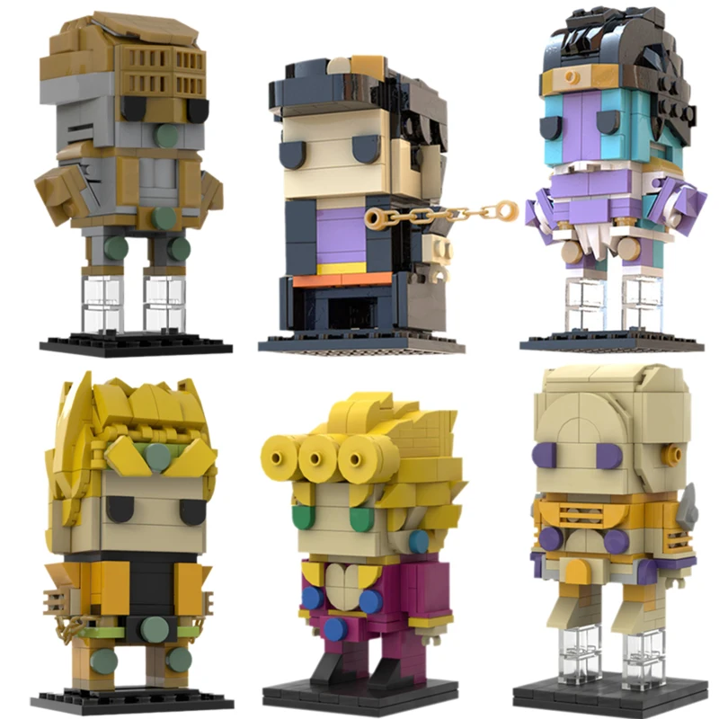 

MOC-26896 Anime Character Brickheadz Building Blocks Set JoJo Adventure Giorno Giovanna And Gold Experience Model Kids Toys Gift