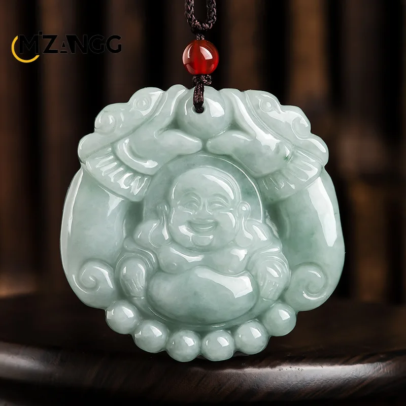 

Natural Jadeite Double-dragon Maitreya Buddha Pendant Hand-carved Exquisite Fashion Ice Jade Necklace Men and Women Holiday Gift