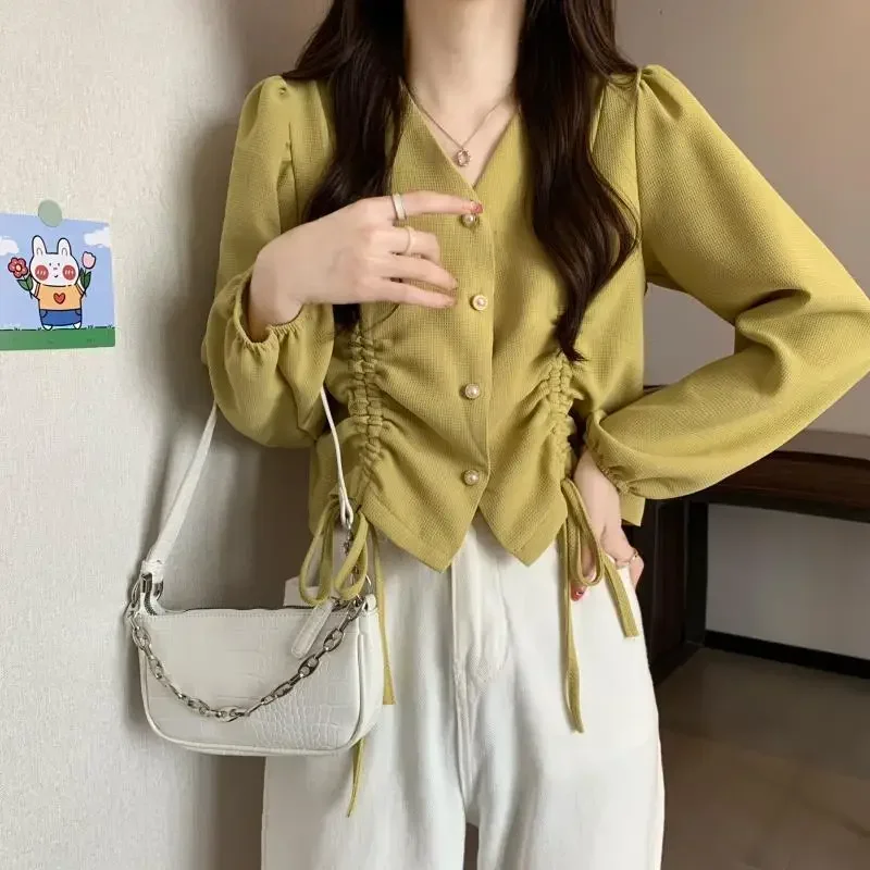 Рубашка с длинными рукавами, женская новая дизайнерская рубашка с нишевым шнурком в западном стиле, маленькая рубашка с объемными рукавами, шикарный маленький весенний топ