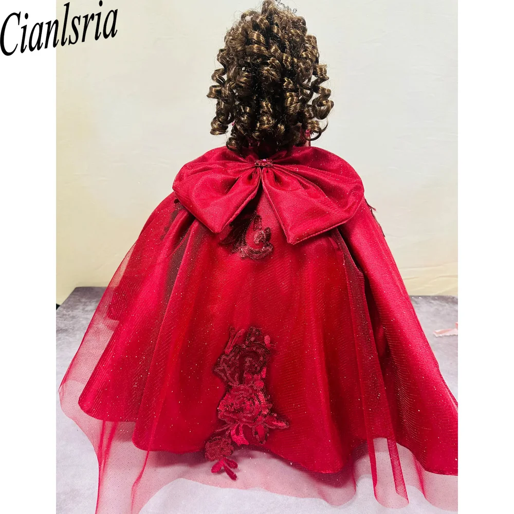 Red Personalized Teddy Bear Dresses Bead Appliques Mini Bow Puffy Birthday Dresses