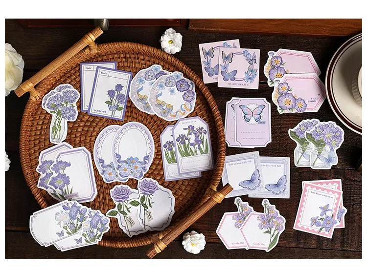 30pcs/pack Butterfly Lovers Series Non-sticky Notes Retro Flowers Handbook Journal Decorative Collage Message Memo Paper