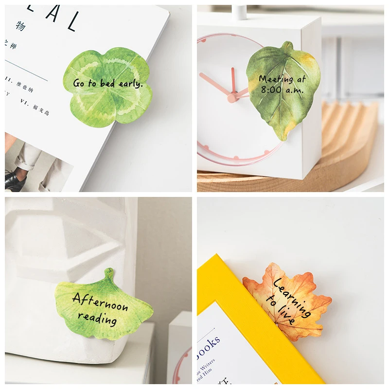 30 Sheet Leaf Sticky Notes Ginkgo Lndus Leaf Memoranda Message Book Label Sticker Bookmarks Tearable Note Pad Stationery Supply