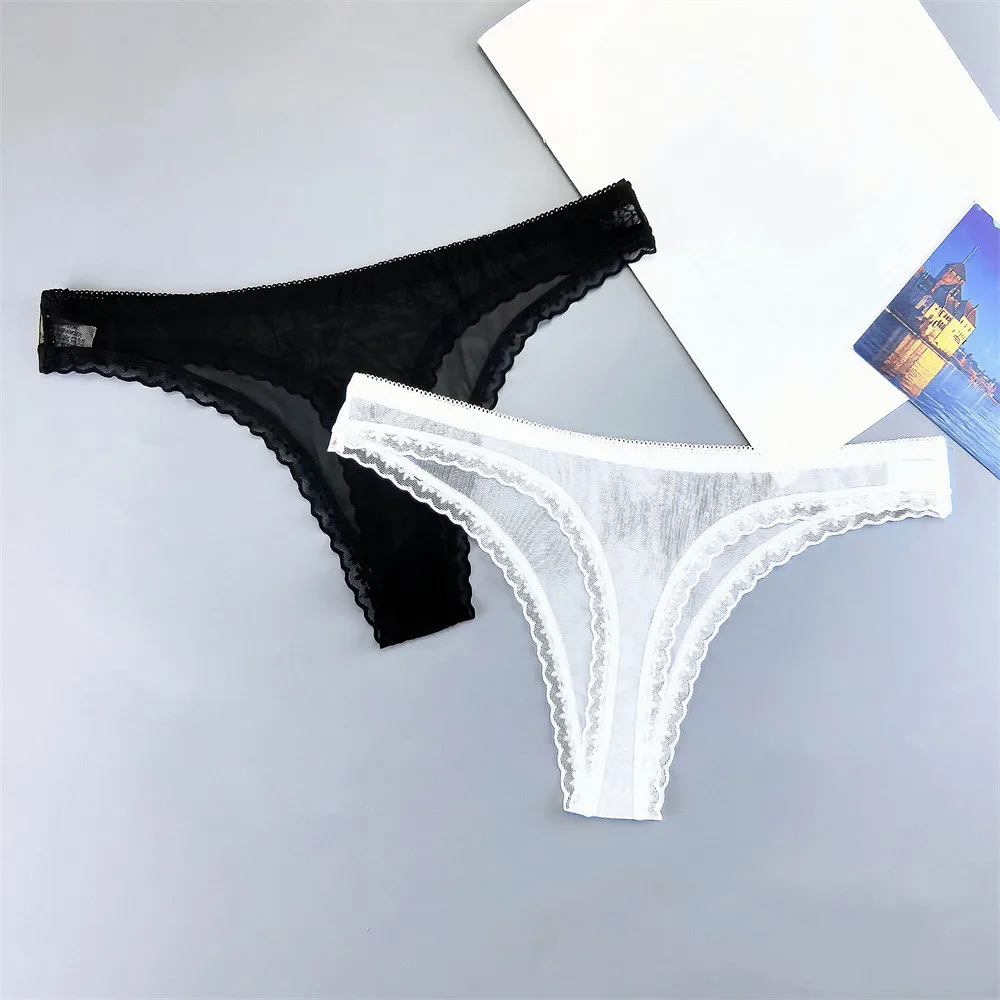 2pcs Transparent Solid Color Gstring Women Panties Low Waist Ultra Thin Thong Ladies One Size Breath