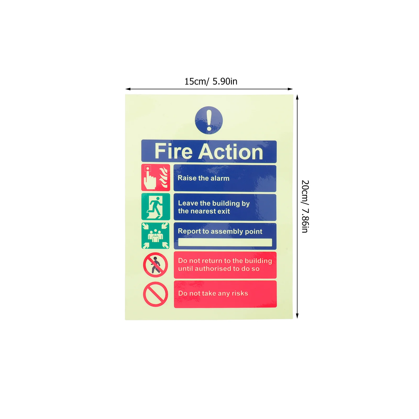 6 Stück im Dunkeln leuchtende Sicherheitsaufkleber, 15 x 20 cm, selbstklebendes Aktionsschild für Büro, Lager, Hotel, Schule, Feuer-Evakuierungsroute
