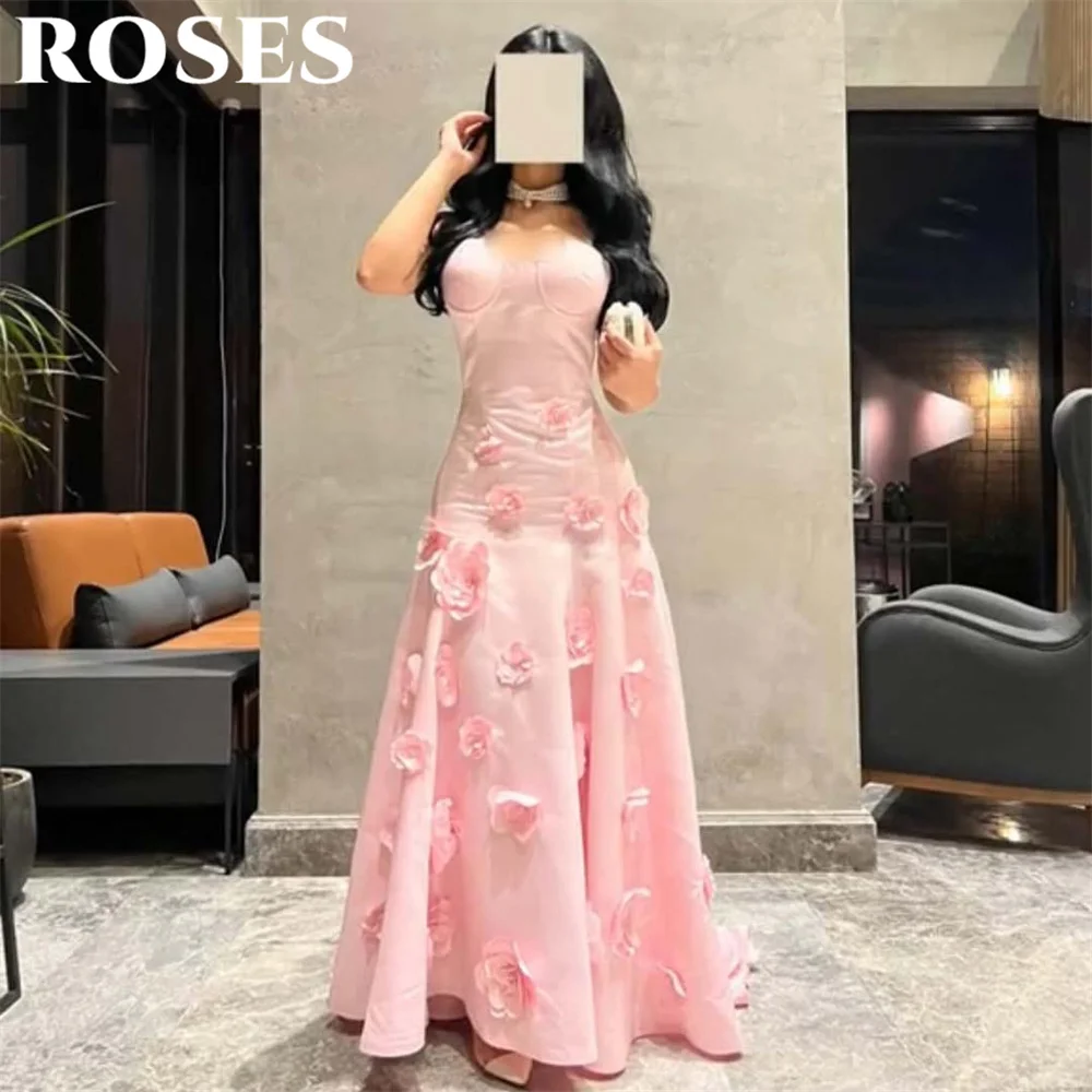 

ROSES Pink A-Line Elegant Wedding Party Dress with Flower Celebrity Dress Sweetheart Sleeveless Pleats Occasion Dress Customized