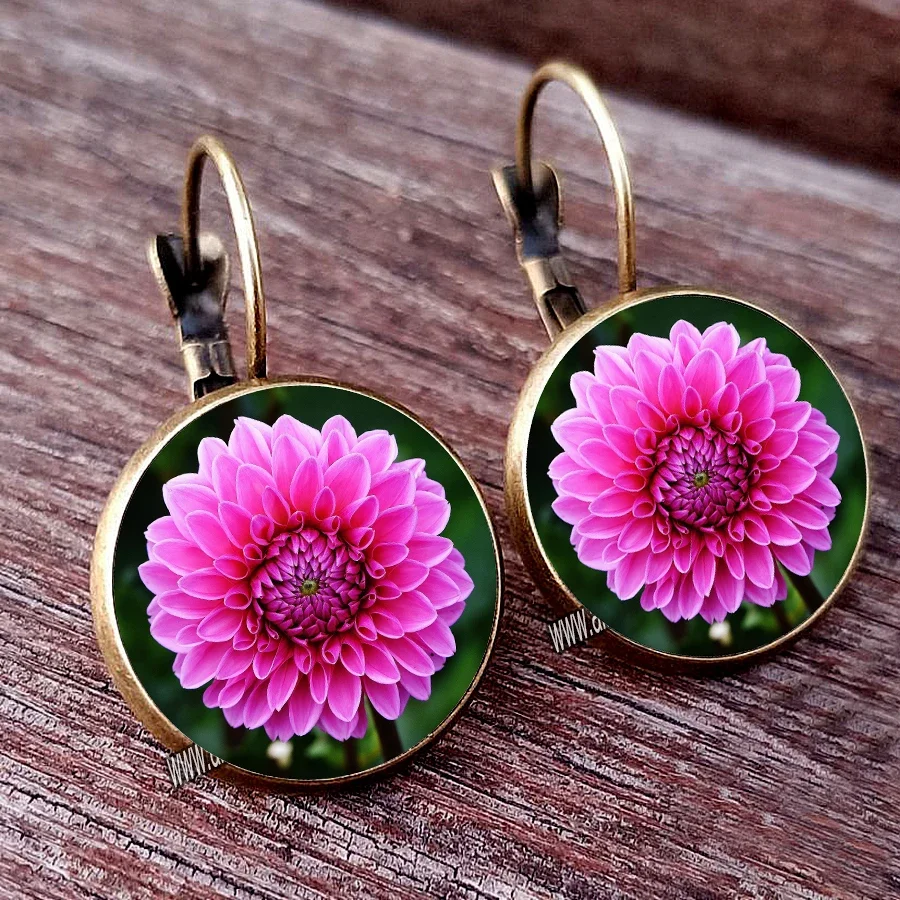 National flower rose carnation peony pomegranate flower cherry cornflower water lily tulip iris ladies glass cabochon earrings