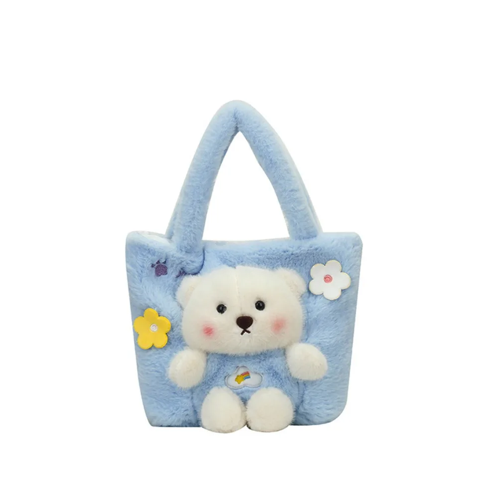 

Fashion Furry Plush Handbag Bear Doll Commuting Shoulder Bag Large Capacity Underarm Bag Women Girls