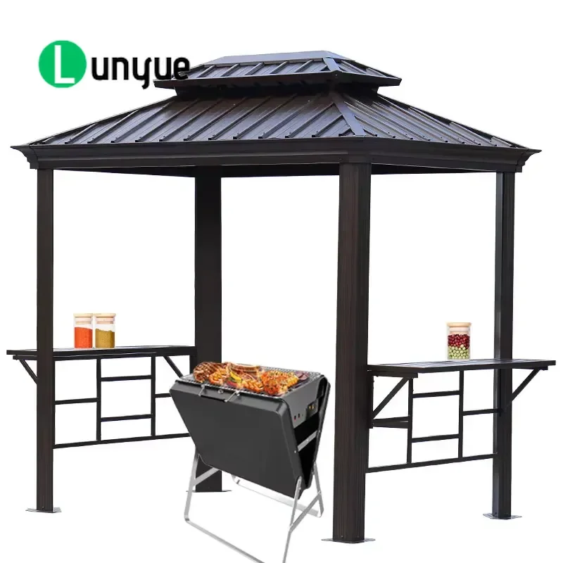 Dark Brown Steel Hardtop Gazebo 8x6ft Outdoor Garden Awning Grill BBQ Shelter Patio Canopy for Backyard Camping Durable