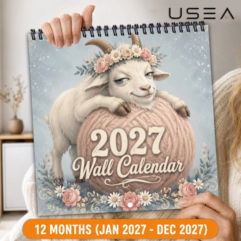 2027 Square Spiral Wall Calendar, Goat Floral Design, Month Planner with Habit Tracker,US Holidays,Ideal Gift for Moms,Coworkers