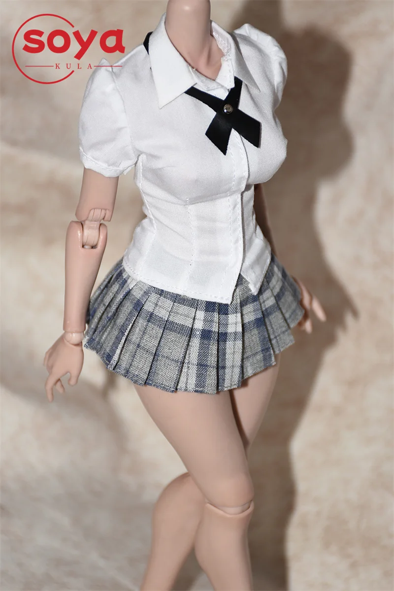 1/6 Scale Female White T-shirt Plaid Pleated Skirt Clothes Model Fit 12'' TBL S07C AT202 Soldier Action Figure Body