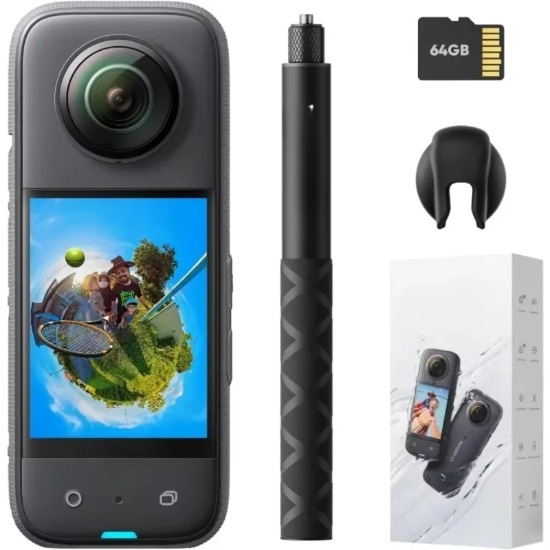 الأكثر مبيعًا! X3 Get-Set Kit - كاميرا مقاومة للماء 360 درجة مع أجهزة استشعار 1/2 بوصة 48 ميجابكسل، فيديو HDR نشط 5.7K 360، صورة 72 ميجابكسل 360 درجة