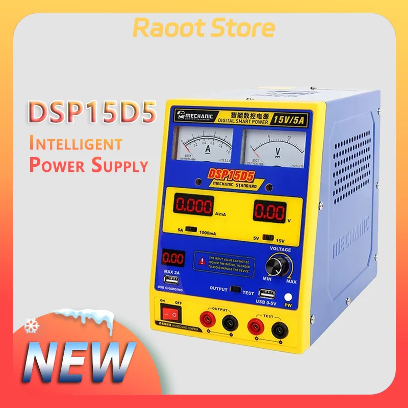 

MECHANIC DSP15D5 DC Power Supply 15V 5A Dual Pointer LED Intelligent CNC Power Supply Computer Phone Repair Detection Tools