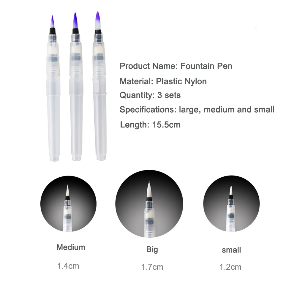 Umitive 3pcs Water Brush Ink WaterColor Calligraphy Painting Soft Brush Pen For Beginner Painting Drawing Art Supplies