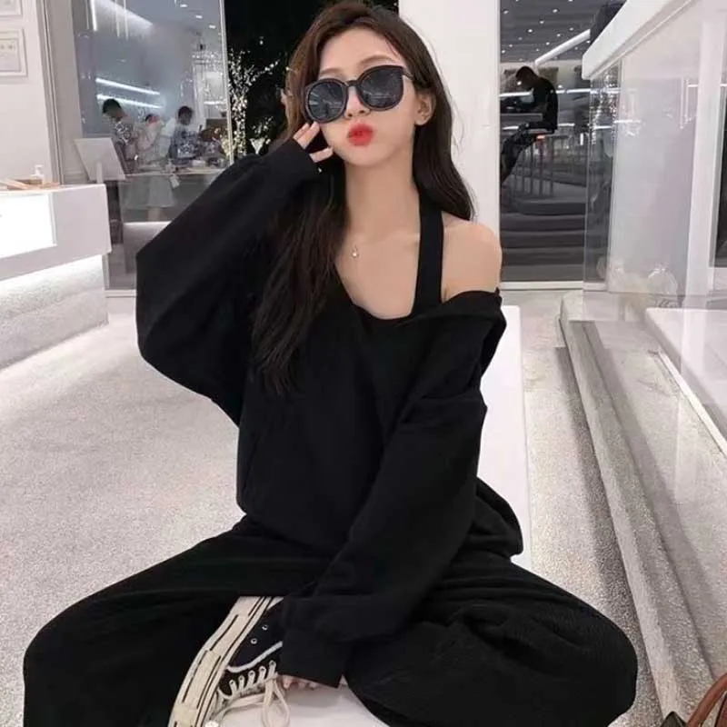 Fashion Loose Pockets Solid Color Hooded Sweatshirts Female Clothing 2024 Spring New Oversized Korean Tops Casual Sweatshirts