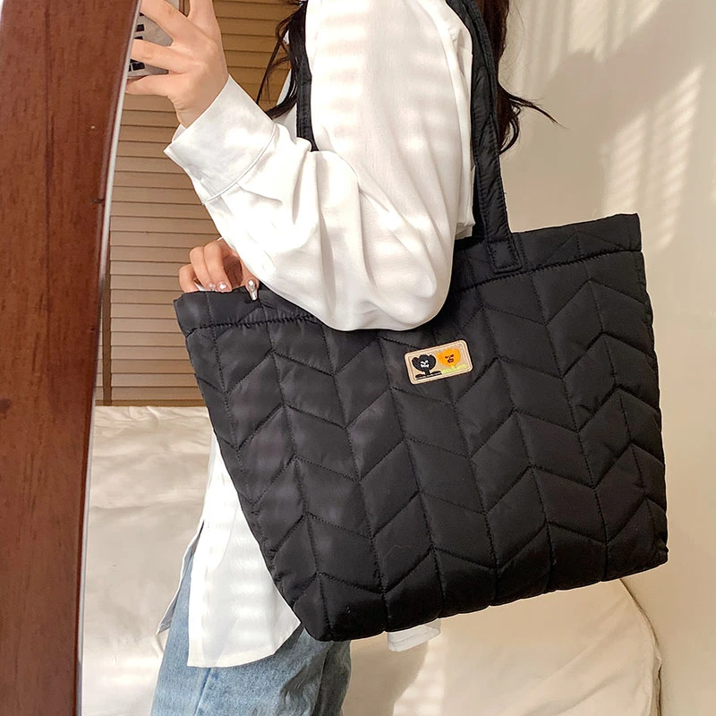 

Retro Rhombus Padding Shoulder Bag Women Fashion Large Capacity Nylon Handbag Woman Designer Brands Shopping Ladies Tote Bag