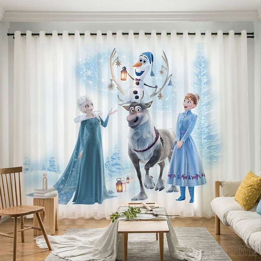 Disney Anime Magic Frozen Princess Anna Elsa Window Curtain 3D Print Blackout Curtains Living Room Bedroom Decor Kids Gift