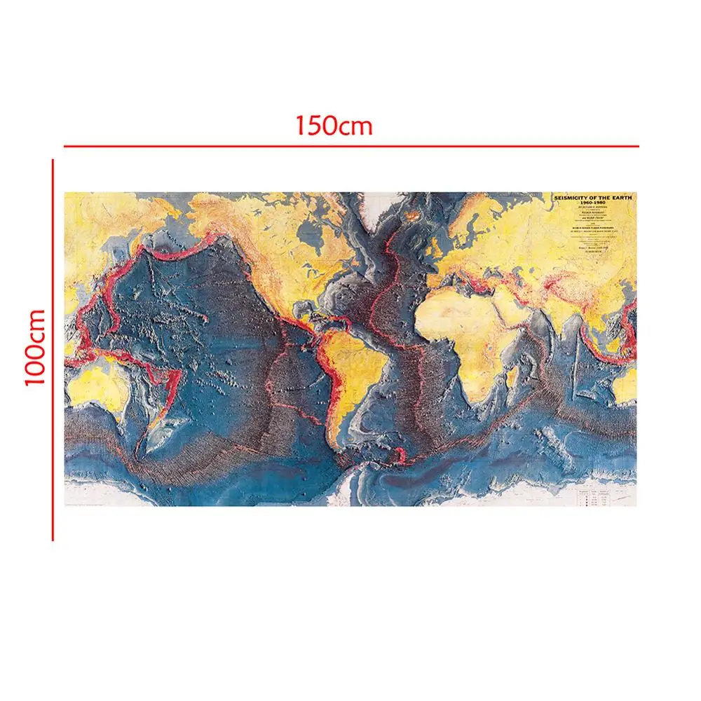 Sismicidad del mundo de la tierra, Panorama del suelo oceánico del 1960 al 1980 para investigación en geología y 150x100cm