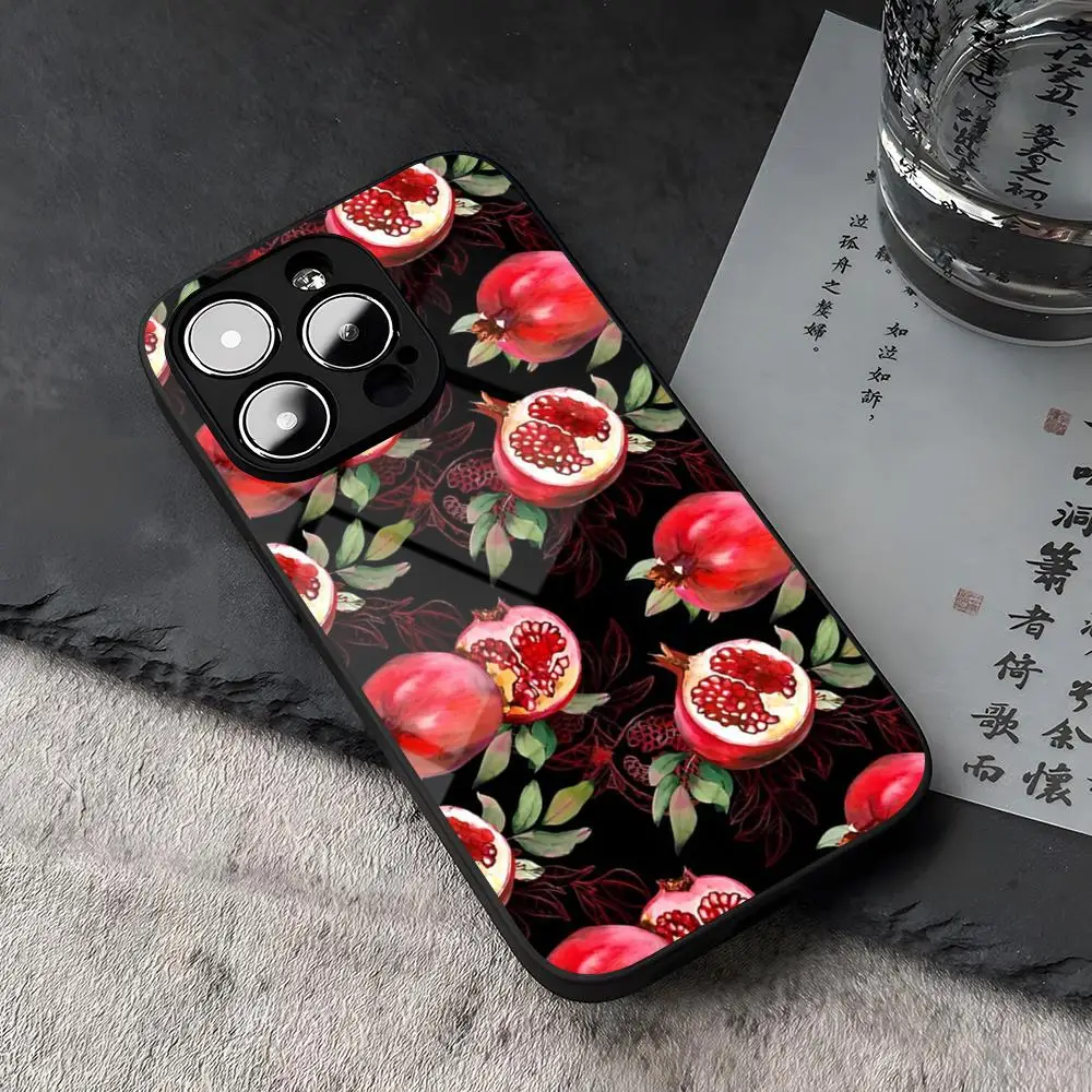 Food Fruit Red Pomegranate Tempered Glass For iPhone 16 13 14 12 15 11 Pro Max Plus Mini X XR SE2020 Coque