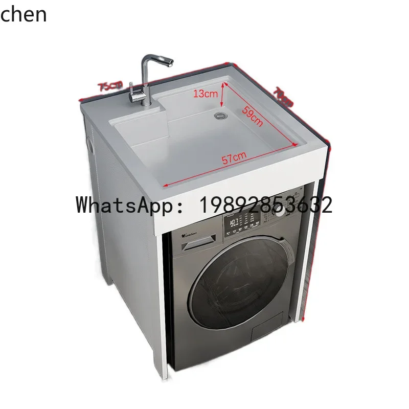 O15-  Small Apartment Balcony Cabinet Washing Machine Companion Cabinet with Washboard Laundry Cabinet Ready to Use