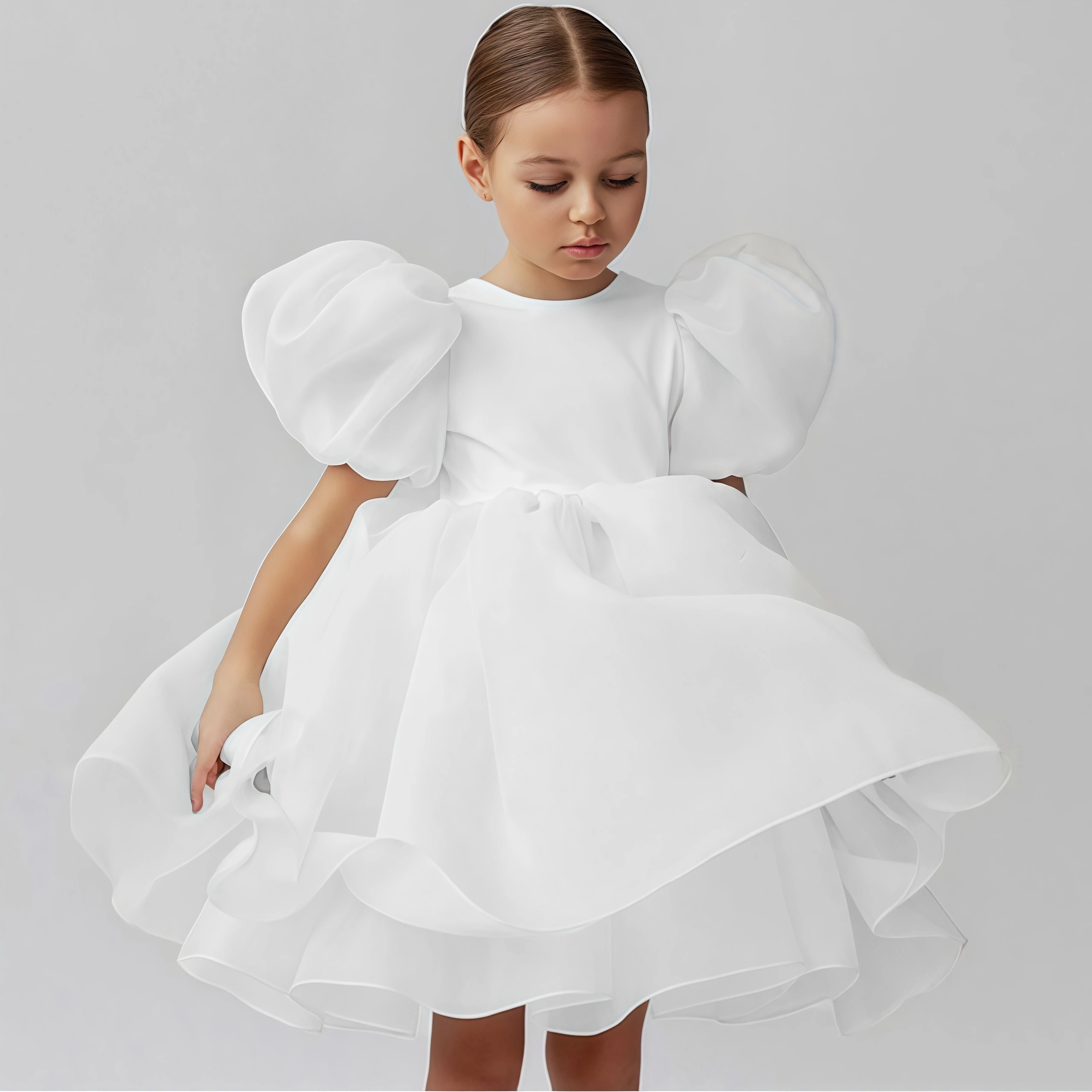 Fashion Girl White Princess Dress Tulle Puff Sleeve Wedding Party Kids Dresses for Girls Birthday Child Clothes Bridesmaid Gown image 2