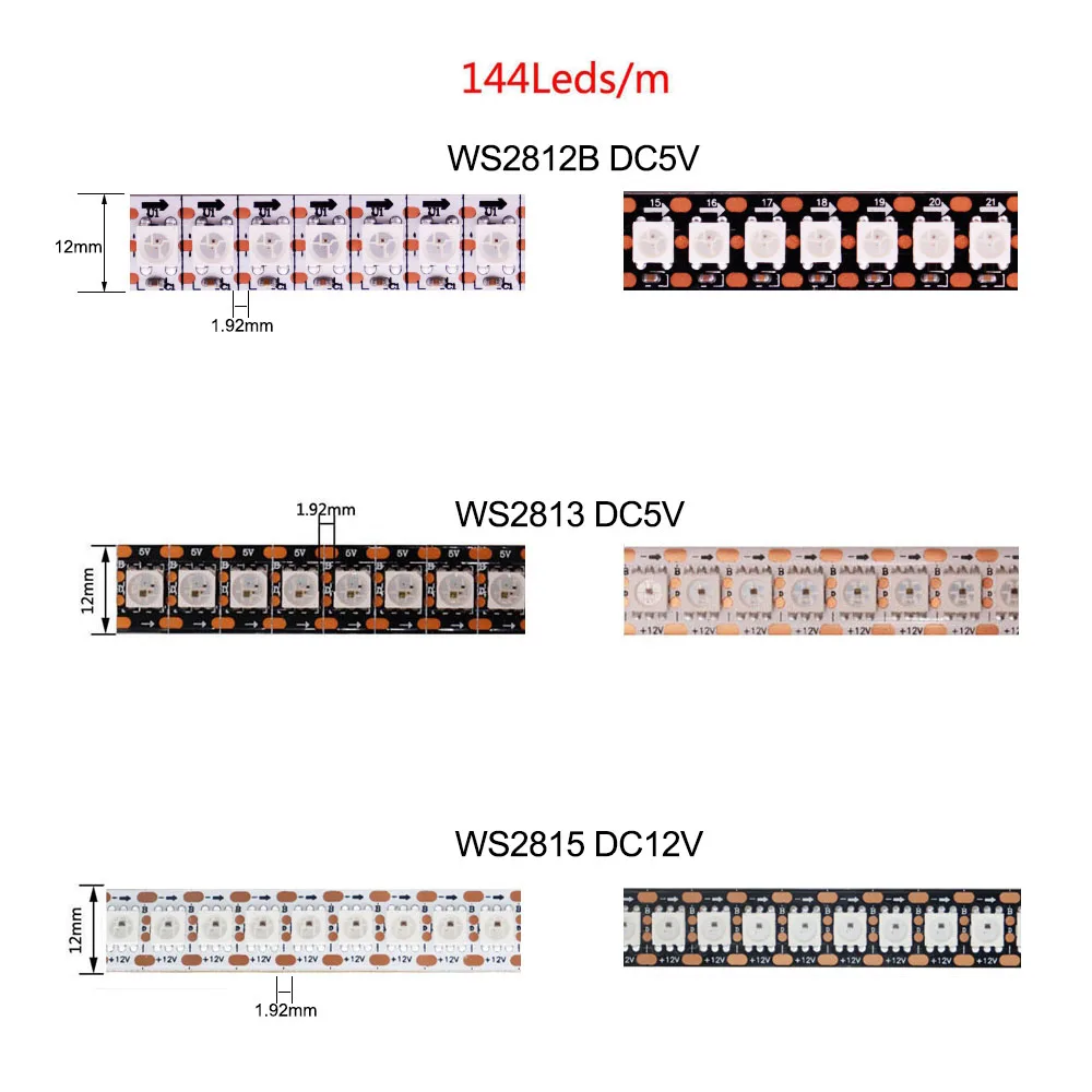 1-3M WS2812B WS2815 WS2813 144 pixels/leds/m Led Strip Addressable IC Smart 5050 RGB led Strip light IP30/IP65/IP67 DC5V/12V