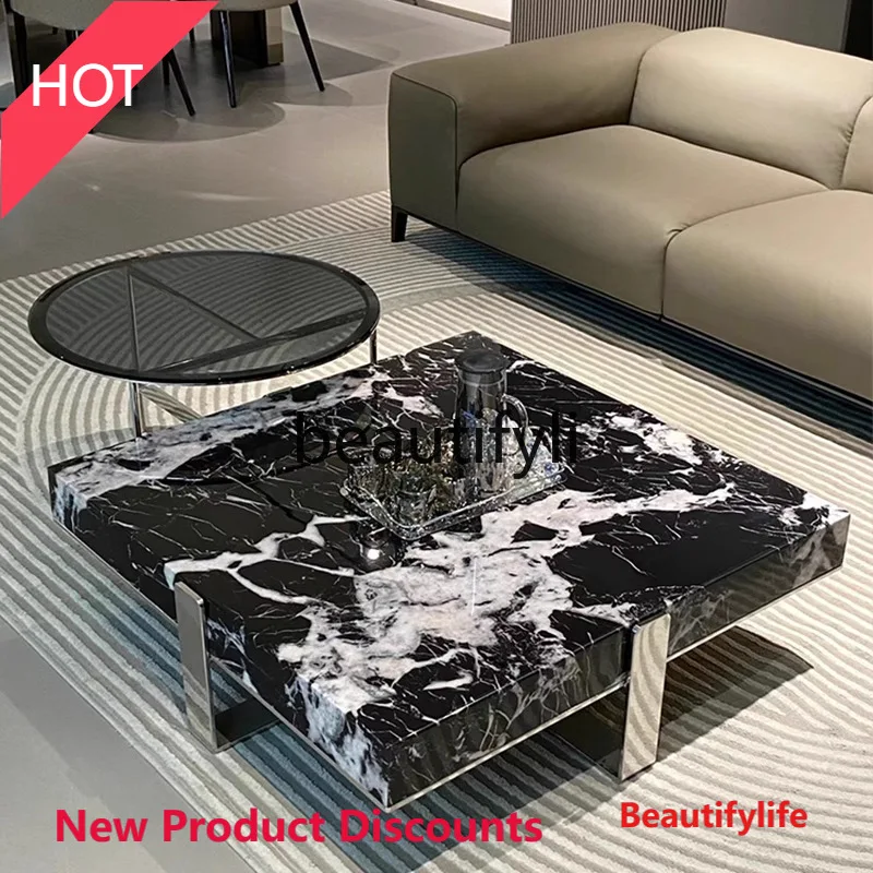 

DD45 Italian Minimalist Marble Square Coffee Table Living Room Light Luxury Designer High-end Set