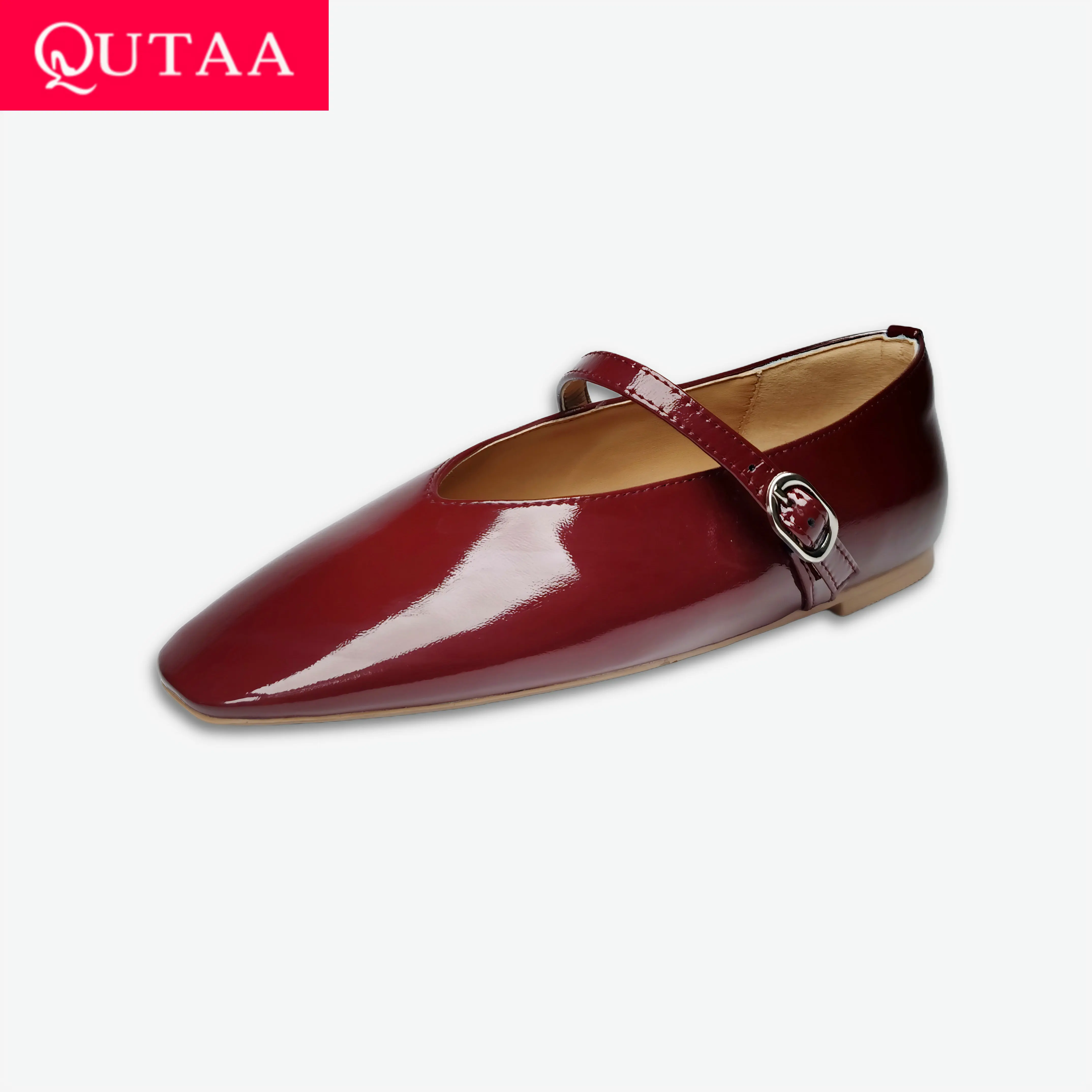 QUTAA 2025 Fashion Women Flats Shoes News Cow Leather Woman Spring Ballet Casual Shoes Buckle Loafers Round Toe Ladies 34-40