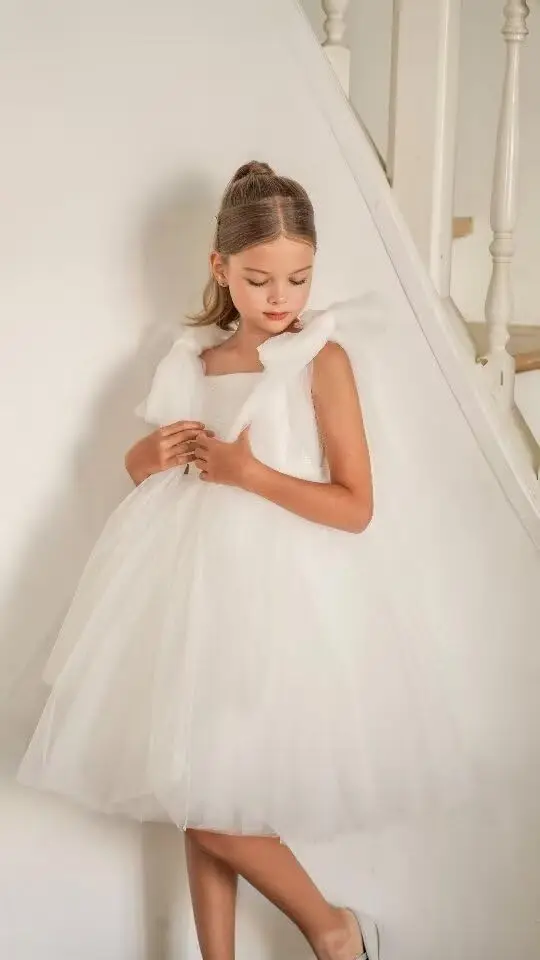 فساتين فتاة الزهور من التول لحفلات الزفاف بأشرطة سباغيتي فستان المناولة الأولى فساتين حفلات الأميرة للفتيات