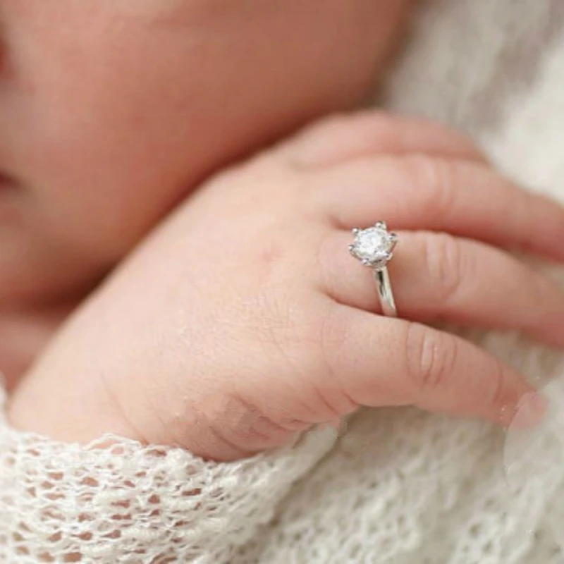 Newborn Photography Studio Props Accessories Crystal Faux Diamond Ring Memorable Baby Growth Heart-shaped Photography Ring