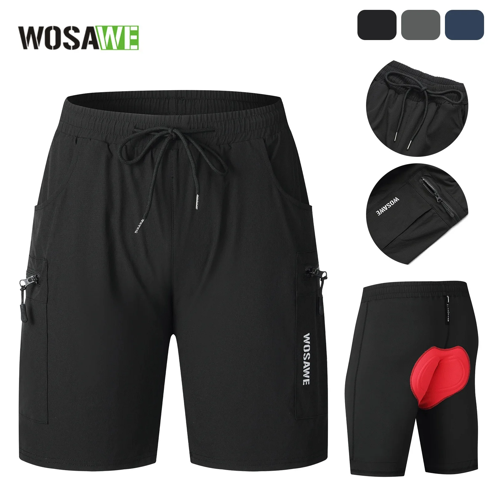 

WOSAWE Summer Road Bike Shorts Multi functional Pocket Cycling Pants Breathable Quick Drying Cycling Clothes Sponge Pad BD119