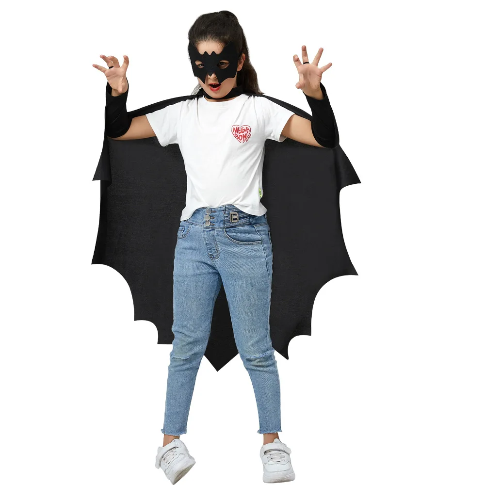 Costume ailes de chauve-souris pour enfants, accessoires de déguisement de Cosplay, ailes de Vampire, Cape à ailes noires avec masque, pince à cheveux