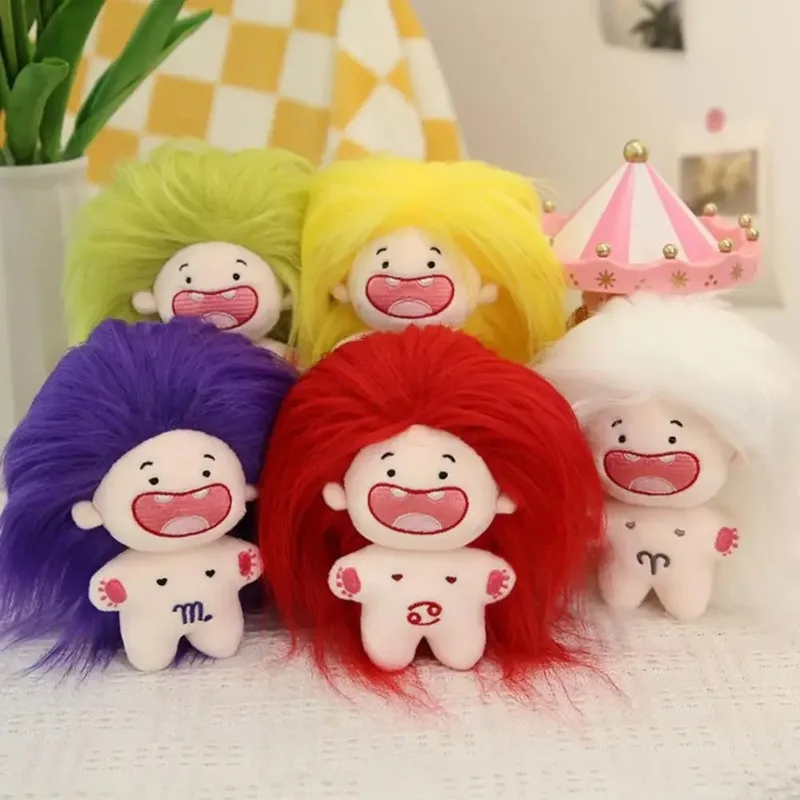 Doll Toy Colorful Fluffy Hair Deciduous Teeth 12-Constellation Plushies Pretend Toy Unfinished Cotton Stuffed