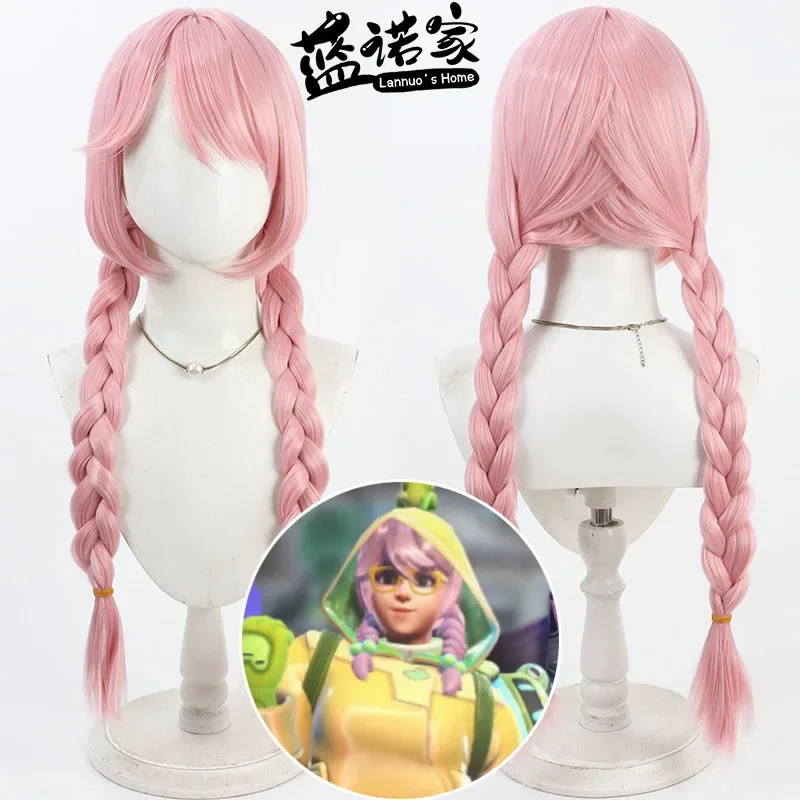 

Game OW Mei Cosplay Wig Meiling Zhou Long Pink Braided Heat Resistant Synthetic Hair Anime Game Party Role Playing Wig+ Wig Cap