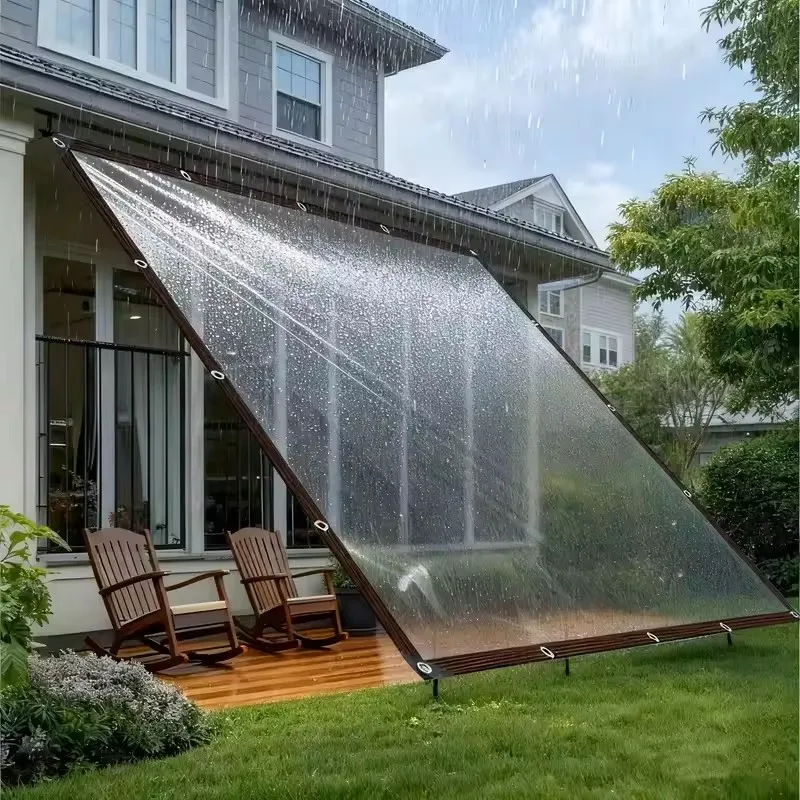 2x4m/2m Clear Waterproof Tarp Transparent Poly Tarpaulin Anti Tear Cover with Rustproof Grommets for Patio Garden Chicken Coop
