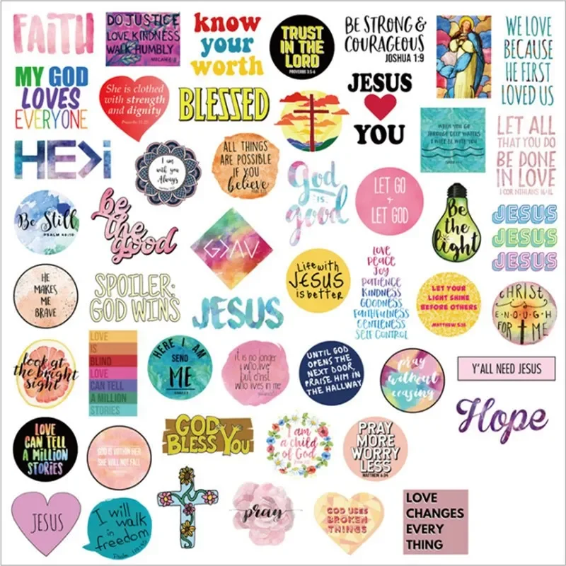 50Pcs Jesus Bible Verse Stickers Inspirational Christian Vintage Christian Stickers for Water Bottle Laptop Scrapbooking Decals