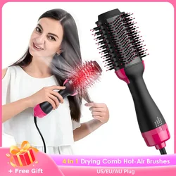 4 In 1 Hot Air Brush Styling Comb One-Step Heating Comb Hair Straightening Brush for Straight Curly Professional Hair Dryers