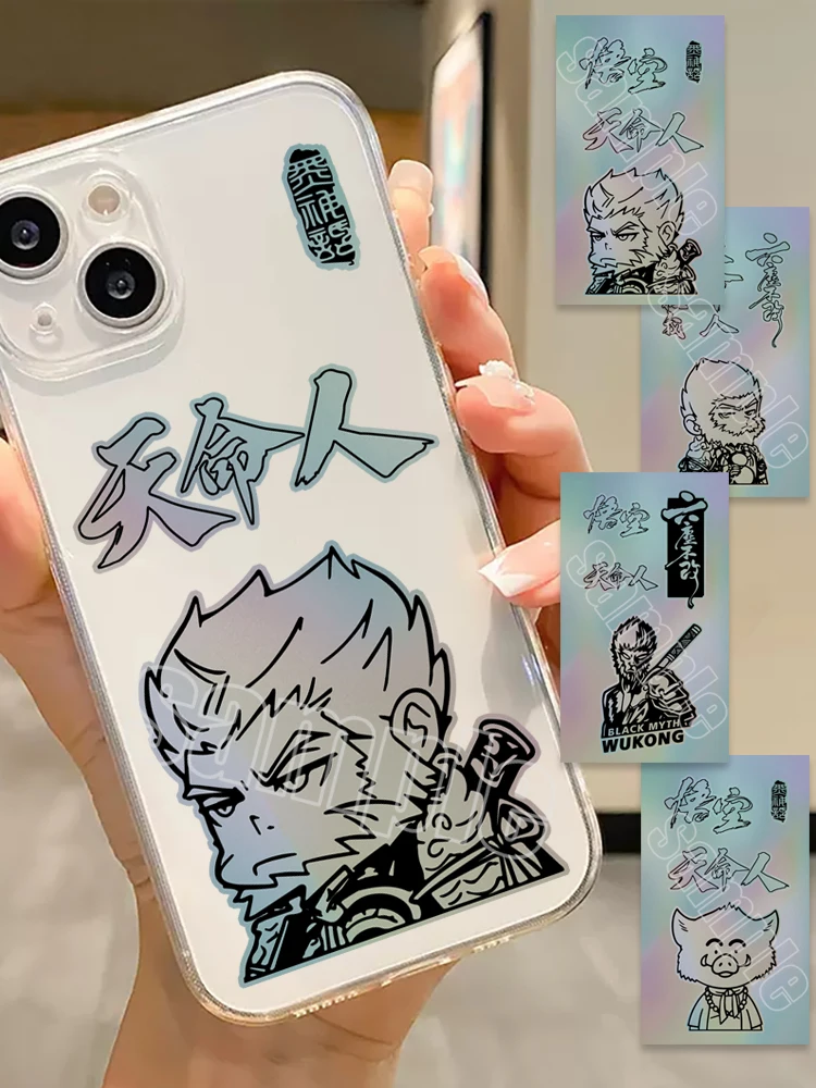 

Black Myth: Wukong The Destined One Cosplay Laser Silver Cell Phone Sticker Diy Cartoon Creativity Decorate Game Anime Ambitus