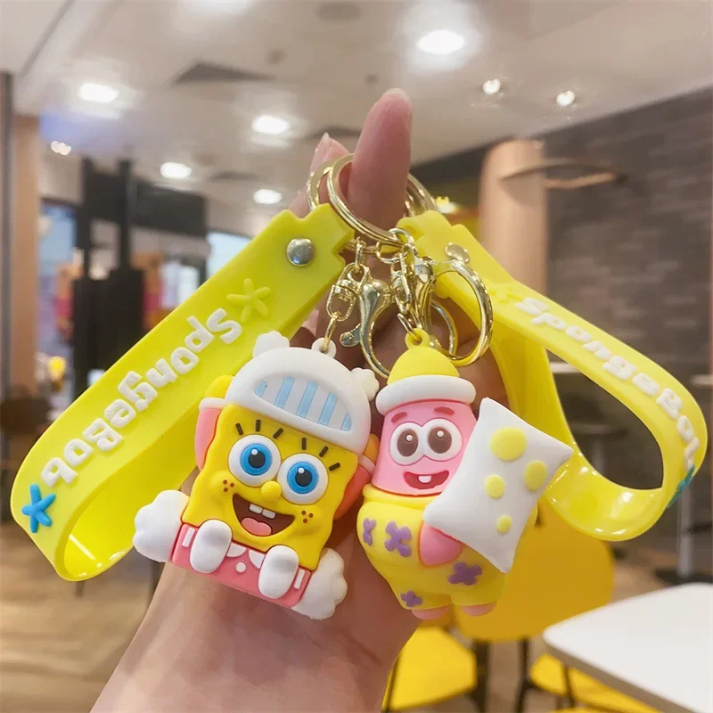 Kawaii SpongeBob Keychain Cute Patrick Star Squidward Tentacles Key Ring Small Doll Pendant Backpack Ornaments Gifts for Friends