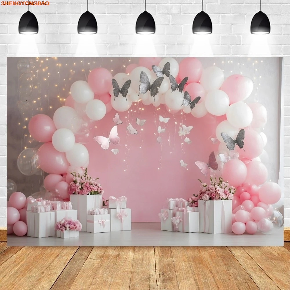 

Arch Balloons Baby Birthday Backdrop Pink Blue Baby Shower Kids 1st Birthday Portrait Cake Smash Party Photography Background