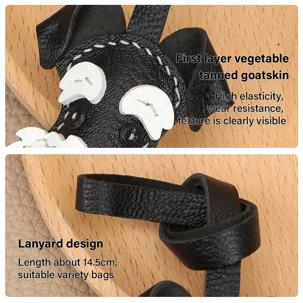 CRAZYSMITH Handmade Genuine Leather Bag Charm Schnauzer Keychain Purse Charms Bag Pendant for Handbags DIY Gift Bag Accessories