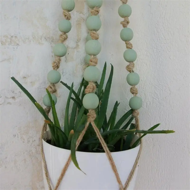 Soporte de macramé con cuentas de madera de colores, maceta de flores tejida a mano, cesta colgante para plantas de interior, bonsái, decoración del