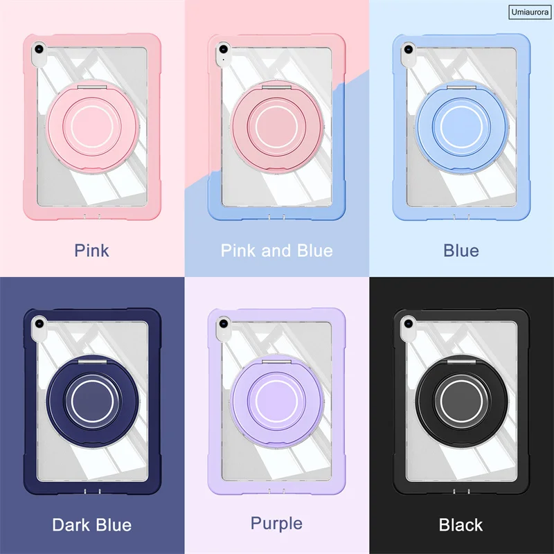 For IPad 7 8 9 10.2 10th 11th A16 12th Gen A19 Air 10.9 11 inch M2 M3 M4 Shockproof PC Silicon Tablet Case Hand Ring Stand Funda