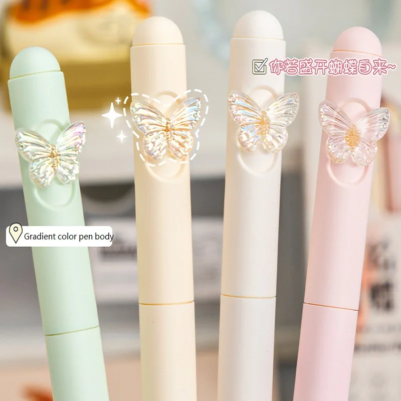 New Stationery Rotate Gel Pens 0.5mm Romantic Butterfly Quick Drying Carbon Black Neutral Pen Kawaii Exam Practice Writing Pens