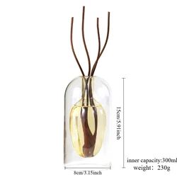 300ml Empty Aromatherapy Diffuser Bottle, For Essential Oil, Reed Diffuser Glass Vase with 4pcs Curved Brown Rattan Sticks